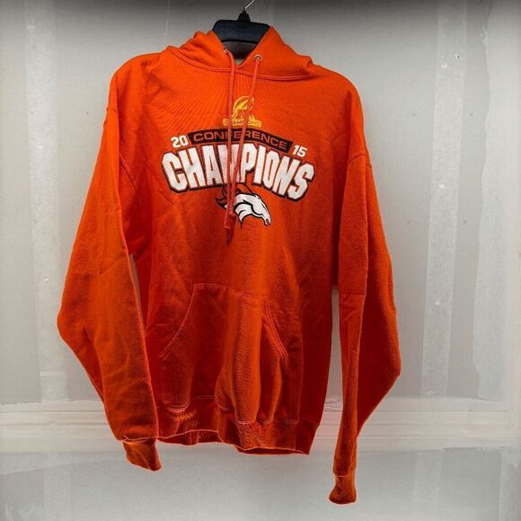 NFL Denver Broncos Conference Champions 2015 Orange Hoodie Size Large - Picture 1 of 4